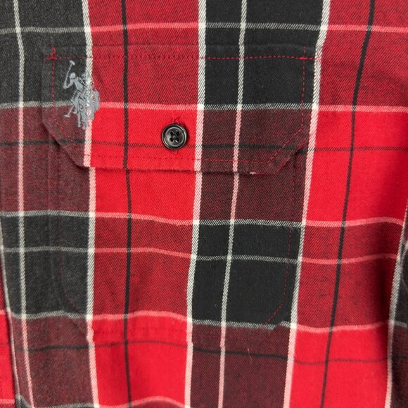 U.S.POLO ASSN Flannel Shirt Men M Red & Black Plaid Slim Fit Long Sleeve Cotton - Picture 5 of 12